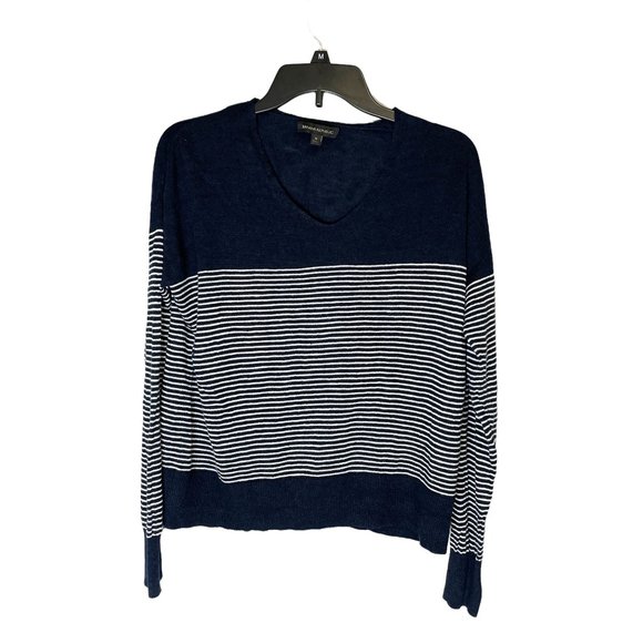 Banana Republic Sweaters - Banana Republic Women Boxy Stripes V Neck Long Sleeve Linen Blend Sweater Medium